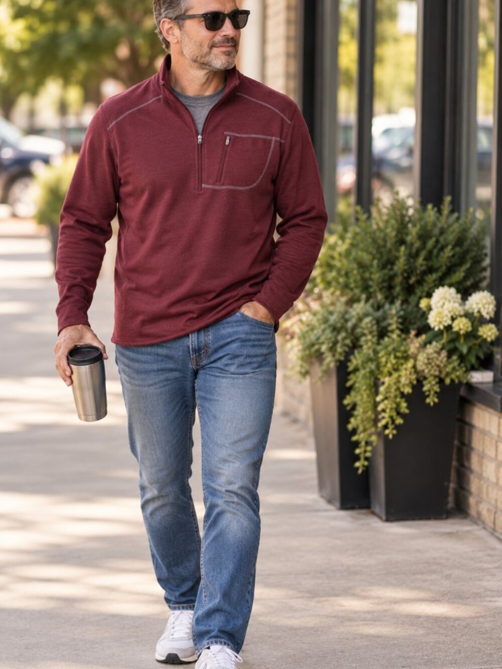tasc Performance Men's L Heathered Burgundy Quarter Zip Pullover Active Top